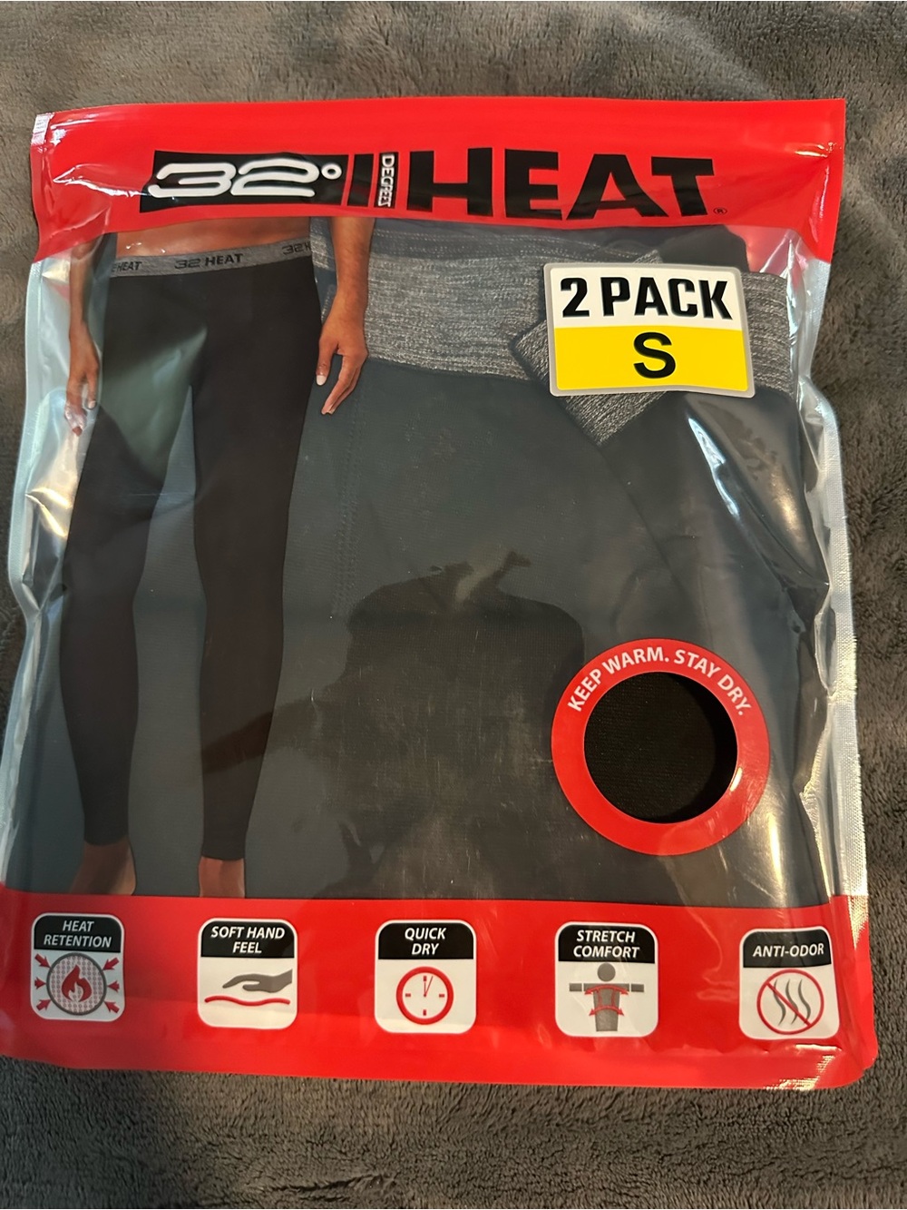 32° Heat Men's Black Thermal Leggings 2-Pack - S